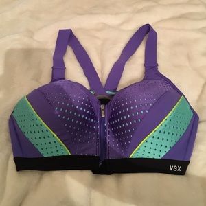 Multicolored VSX padded zip front sports bra